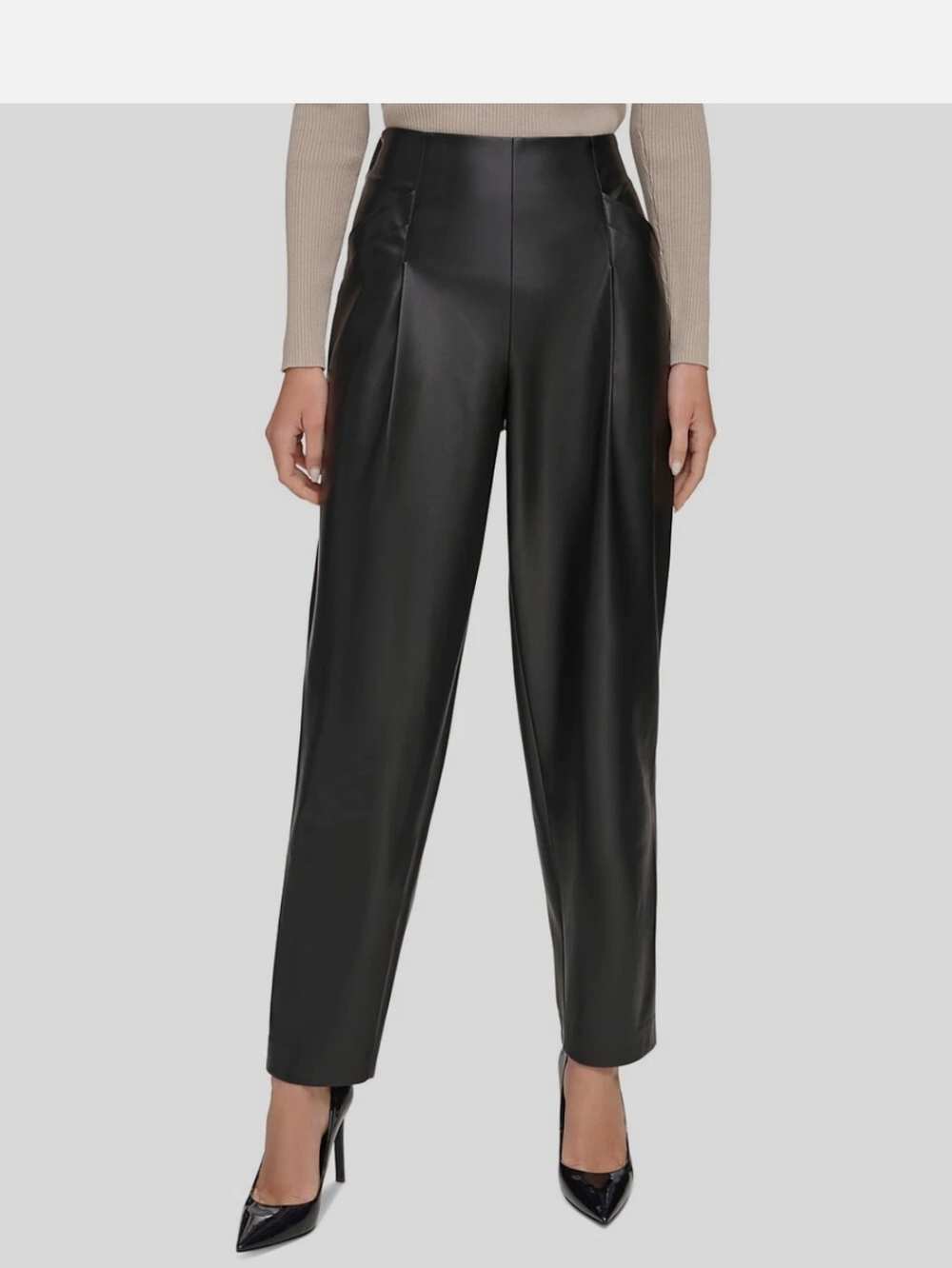 DKNY High-Waist Black Faux-Leather Trousers
